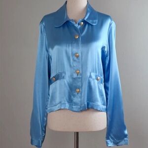 J. Crew Satin Shirt Jacket Top in Blue Size Small